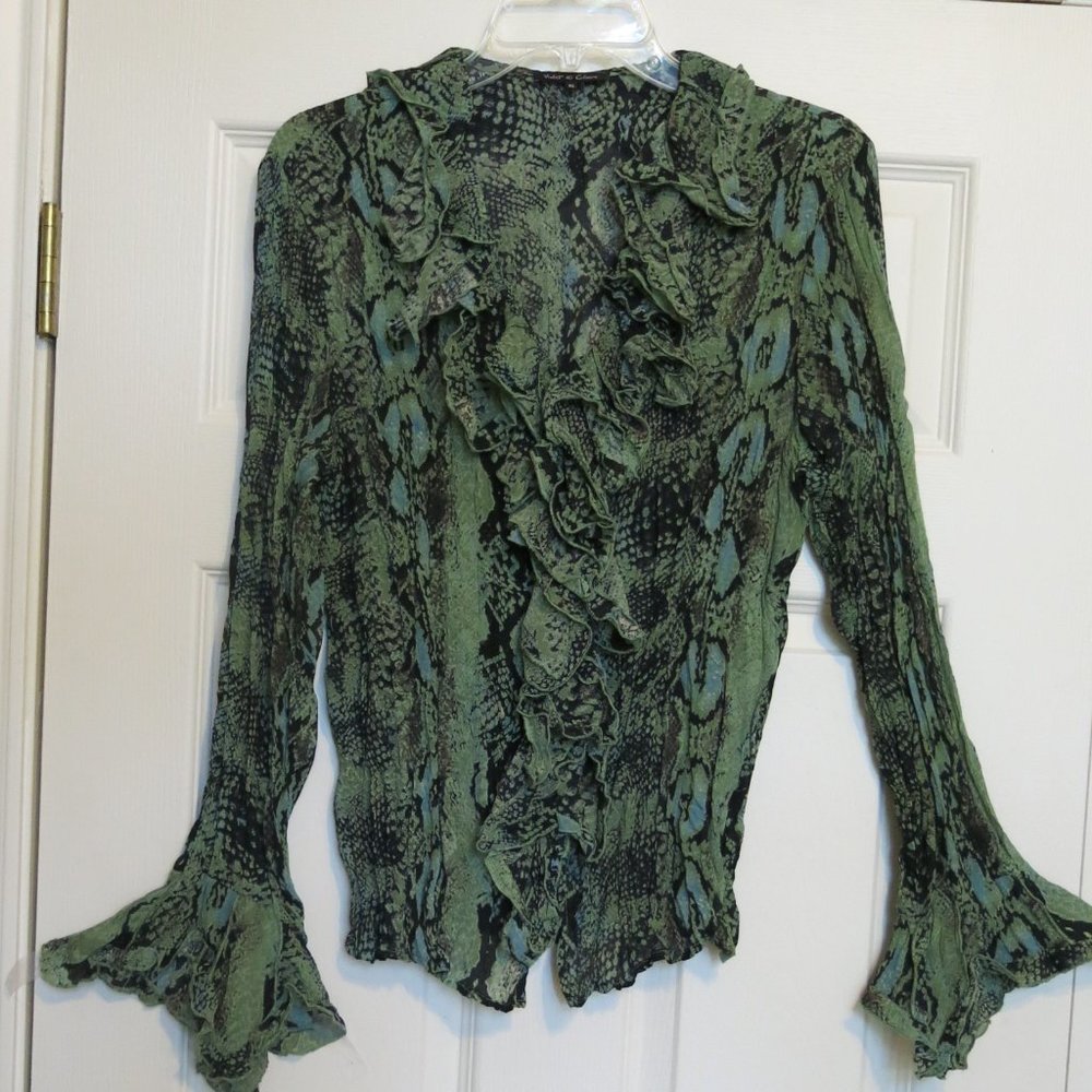 Animal print blouse front flounce flared sleeve XL